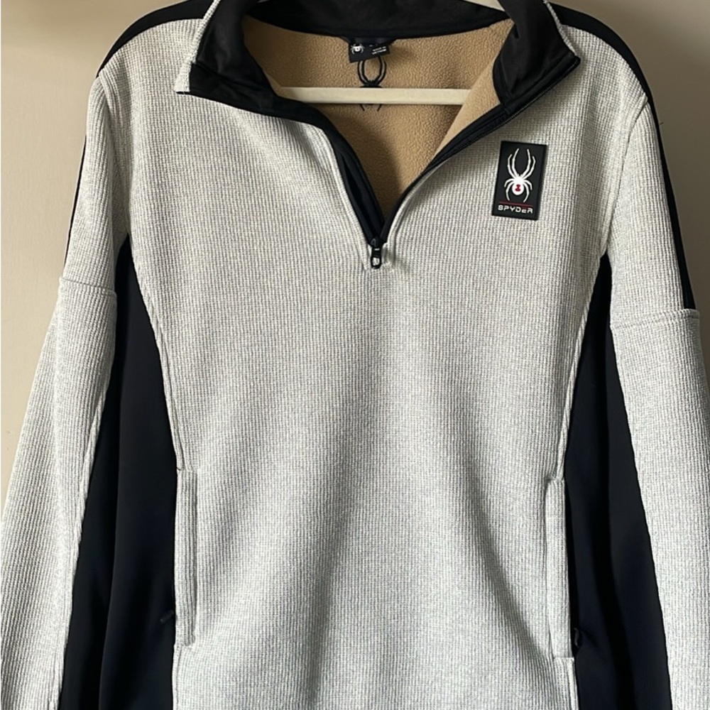 Spyder Men's Light Gray and Black Zip-Up Sweater